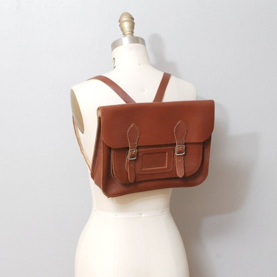 1960s Brown Leather Book Bag