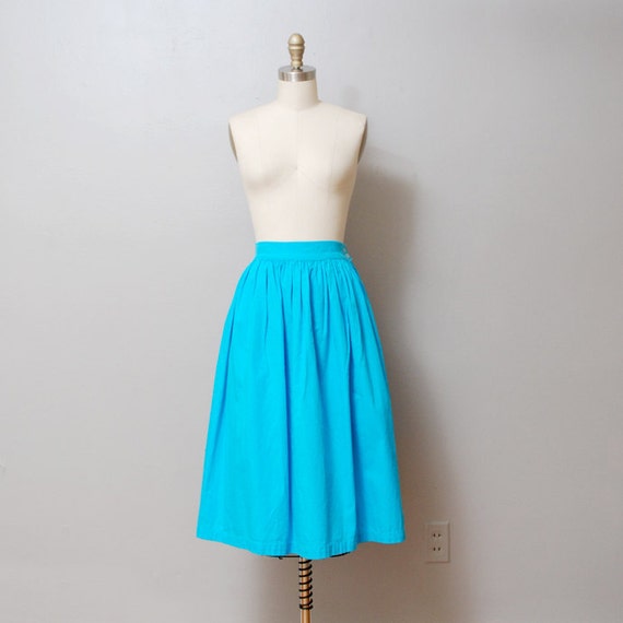 1950s Full Skirt Bright Blue High Waist 50s Skirt