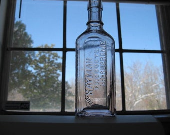 The Sayman Products Are Supreme Dr TM Sayman, Antique Bottle, 1800's, medicine old bottle, vintage bottle, collectible glass, home decor