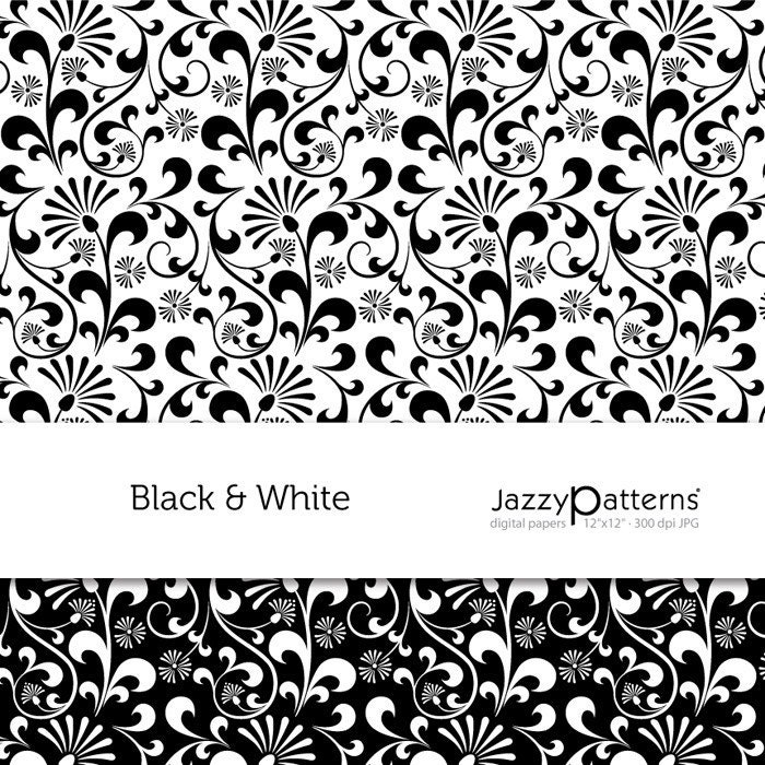 Black & White damask digital paper pack DP036 instant download