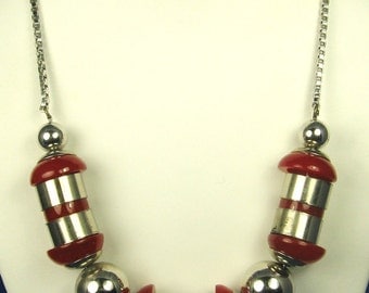 1920s Jakob Bengel Chrome Bead and Galalith Necklace