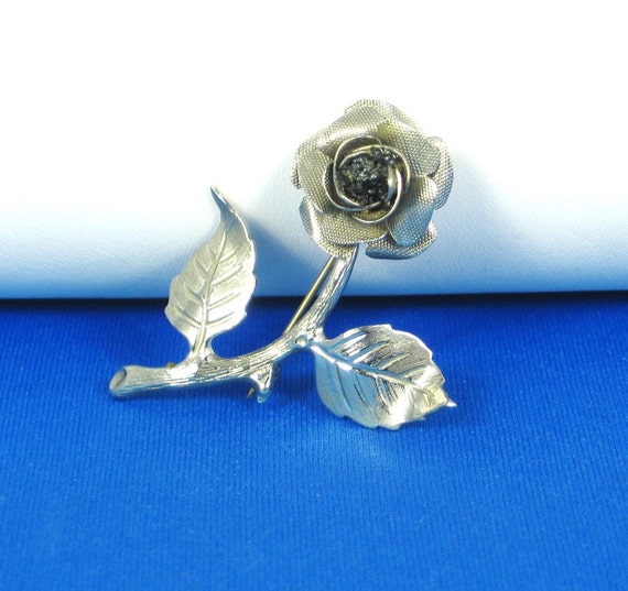 Vintage Silver Metal Rose Pin