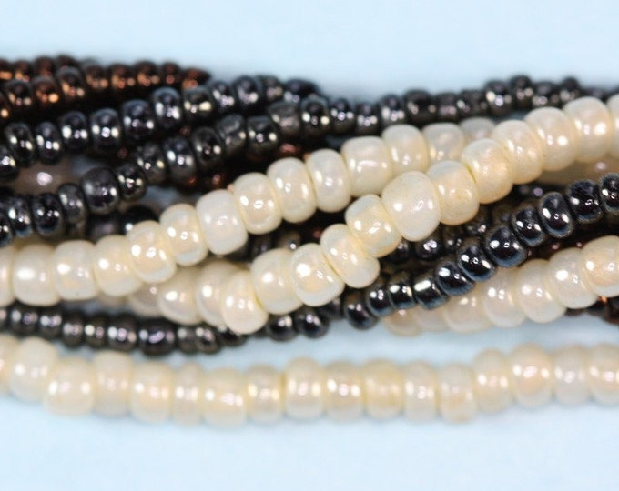 Simulated Pearl Multi Color Necklace Multi Strand Ivory Grey Brown 19 Inch