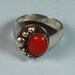 Vintage Coral Ring Sterling with Coral Cabochon Native American Signed