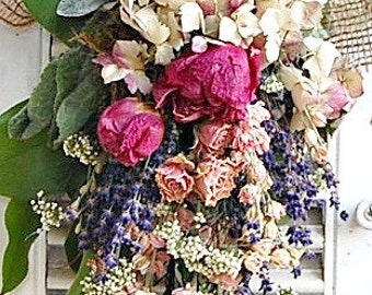 Spring Dried Flower Bouquet with Dried Roses and Peonies / Cottage Chic Bouquet
