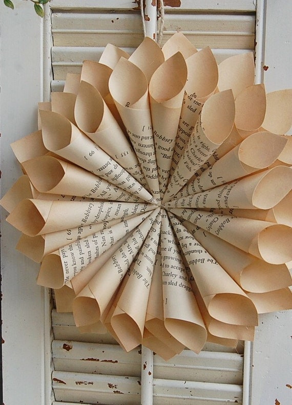 book-paper-wreath-vintage-book-page-wreath-book-lover