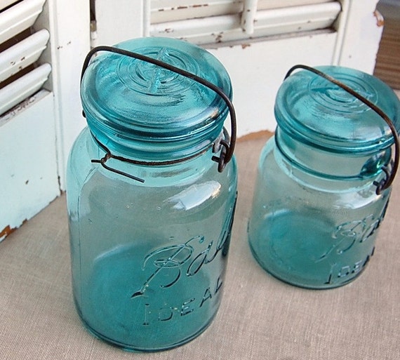 Blue Ball Mason Jars Ideal Wire Clamp by roseflower48 on Etsy
