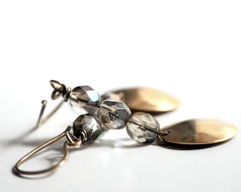 Brass Domes Earrings - Antiqued brass and Czech glass