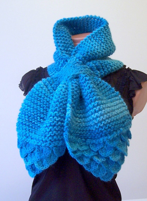 Turquoise Hand Knitted Cowl fall scarf Womens Scarf by Ebruk