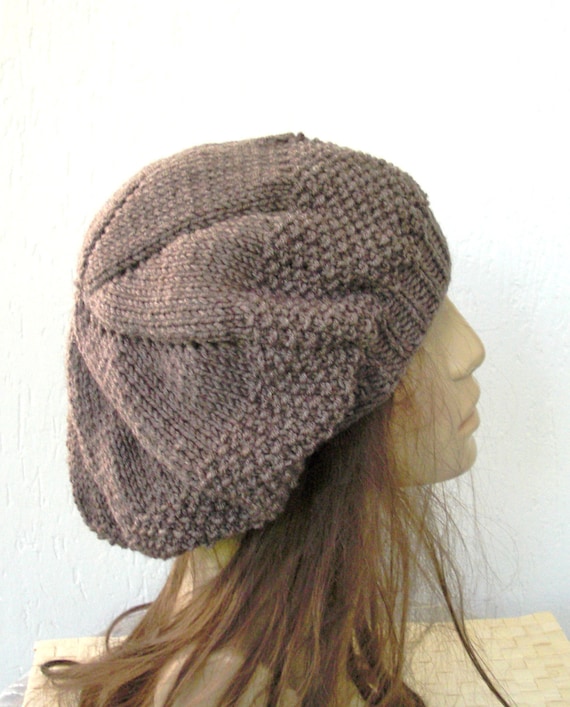 Items similar to Hand Knit Hat - Womens hat- beret in Taupe womens beret Tam ...