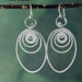 sterling silver hoop earrings, whirlwinds in hammered sterling silver, spiral earrings, long earrings, science jewelry, tribal earrings