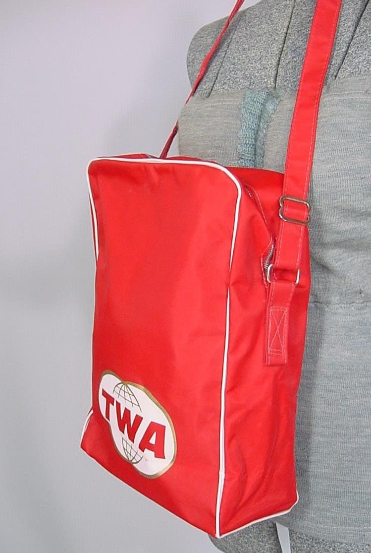 Vintage TWA Red Vinyl Passenger Airline Travel Carry On Bag