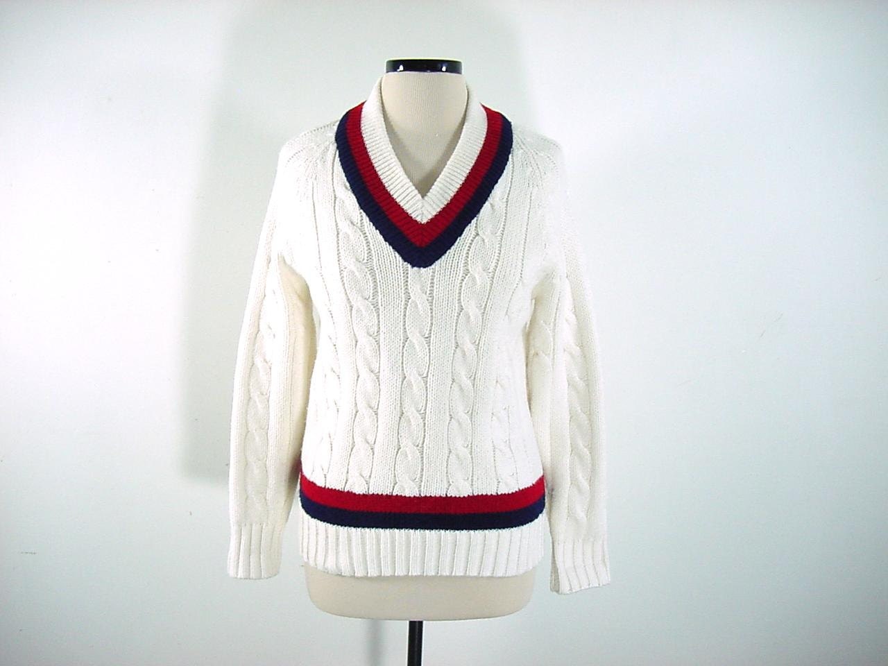 1970s Vintage Prep V Neck Tennis Sweater s-m by BloomStreetVintage