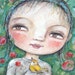 Original painting Collage Little girl with yellow bird OOAK From miliaart