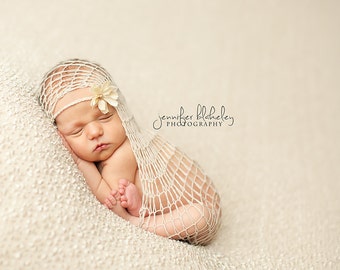 Loose Knit Cashmere Blanket Wrap in Beige with Matching Headband - newborn photo prop