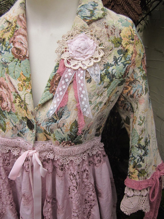 Items similar to Vintage Kitty romance COAT... roses, hand dyed ...
