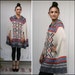 Vtg 70's Native Print Pancho Indian Head Buttons