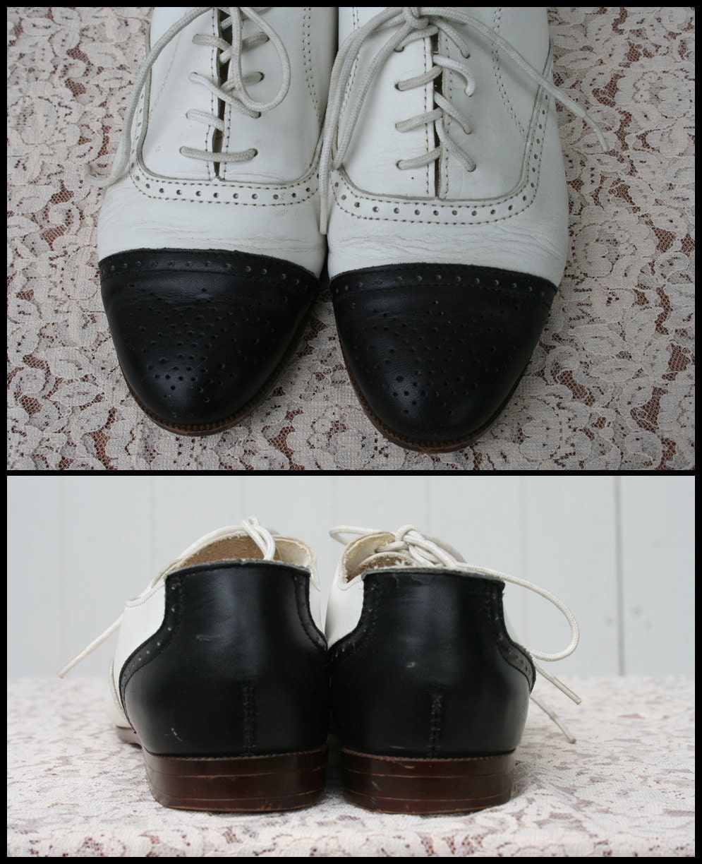 Size 7.5 Vtg 80's Black White Oxford Flats 8 by FancyBantam