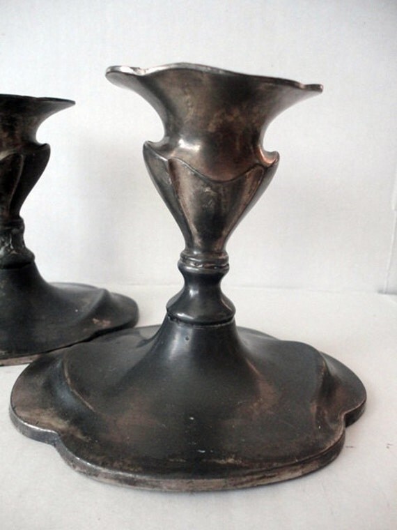 Antique pewter candle holders sticks Queen City Silver Co.