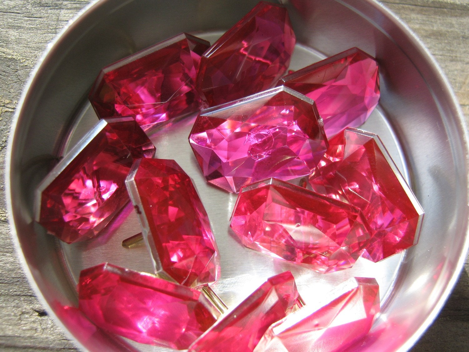 Bright Pink Octagon Thumb Tacks/ Push Pins Large Set of 22