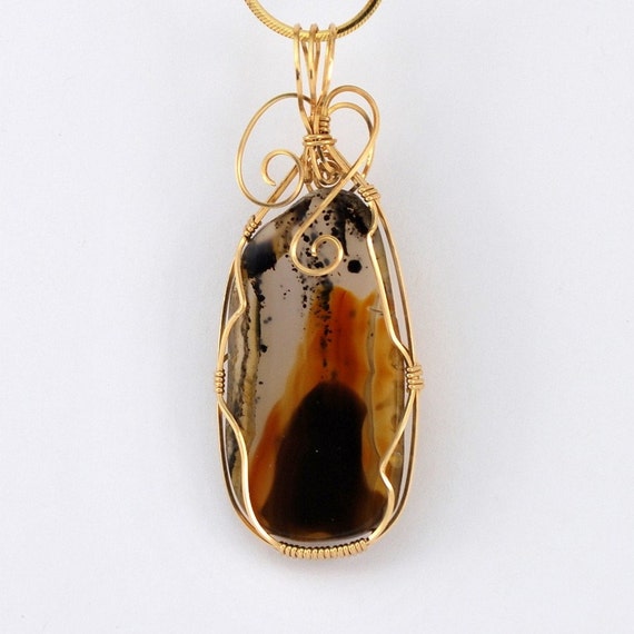 Montana Agate pendant with 14k Gold Filled wire wrap P12
