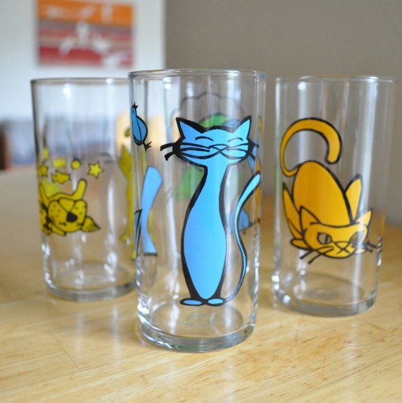 vintage funny cats libbey juice glasses