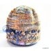 Baby Hat Lacy Lace Edged Hand Knit Hand Dyed Premium Merino Wool, Gold Beige Blue