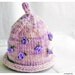 Rosette Baby Hat Hand Knit Photo Prop Newborn OOAK Merino Wool Lilac Purple Wiseria