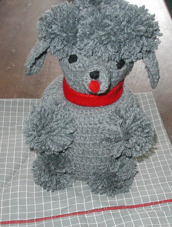 Toy Poodle grey toilet paper cover crochet homemade U.S.A.