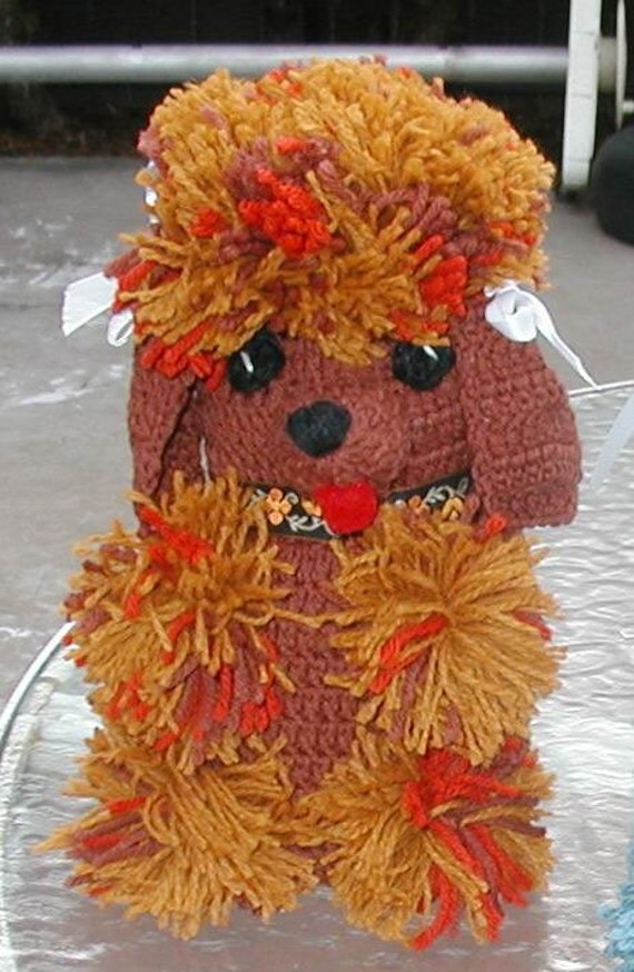 Toy Poodle brown toilet paper cover crochet handmade U.S.A