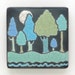 Trees and Moon, ceramic handmade tile, wall decor, a 3x3 raku fired art tile