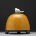Bird Jar, ceramic jar, Lidded jar, yellow gold, handmade, raku