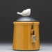 Ceramic Bird jar,yellow gold pottery jar ,home decor,Little Clay Bird on Jar, raku fired art pottery, handmade jar with lid