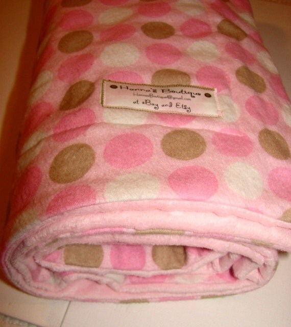 Big Pink Polka Dot Baby Blanket for a Girl with batting and