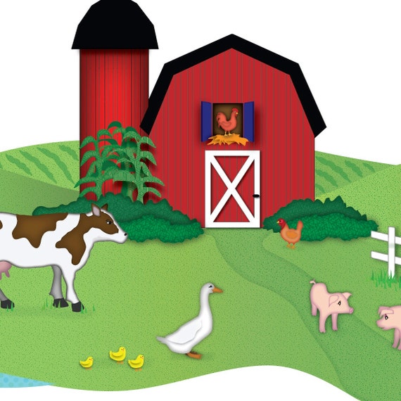 Red Barn with Farm Animals Wall Decals Removable and Reusable