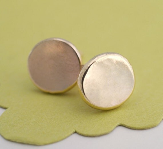 Items similar to Disc Stud Earrings In 14K Yellow, White Gold or Rose ...