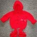 Handmade Knitted hooded Baby Sweater with booties lady bug buttons 0-3 Months