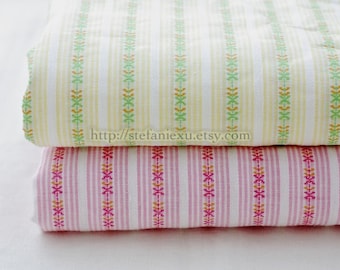 SALE Clearance 1 Yard Stripe Collection-Embroidery Floral and Stripe-Japanese Cotton Fabric, Choose Color