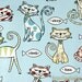 Zoology Collection, A Day Of Cats Family (Sky Blue)-Cotton Canvas Fabric (Fat Quarter)
