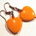 Jewelry, Earrings, Orange Lucite, Heart Glass Bugle Bead, Antique Brass