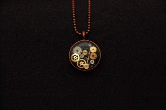 Stuck in Time - Custom Steampunk watch parts necklace - Copper Circle