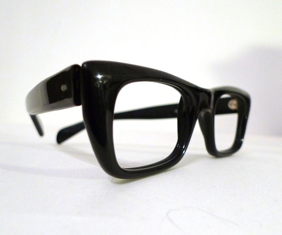 Nos Vintage Black Wayfarer Style Eyeglasses Small Er 