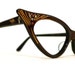 Sale Reserved for Rhonda Gilded Auburn Horn Rimmed Cat Eye Frames, Spectacular NOS AB Rhinestone Eye or Sunglasses, Mad Men