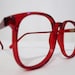 1980s Scarlet Red Big Horn Rimmed Eyeglasses Frames, Sunglasses, NOS, Log Lady Frames in Rouge Cherry