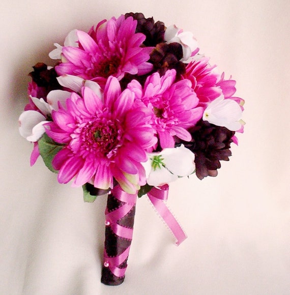 Items similar to Silk Bridal Bouquet Pink Brown Wedding Flowers on Etsy