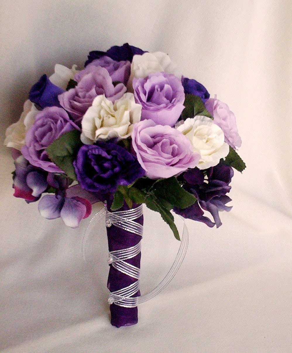 Silk Purple Rose Bridal Bouquets Package Custom for Helen