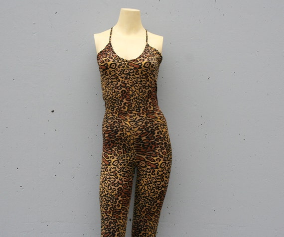 1980s LEOPARD CATSUIT / Animal Print by luckyvintageseattle
