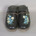 1980s PAINTED CLOGS / Hand Painted Black Leather Swedish Clogs, 9-9.5