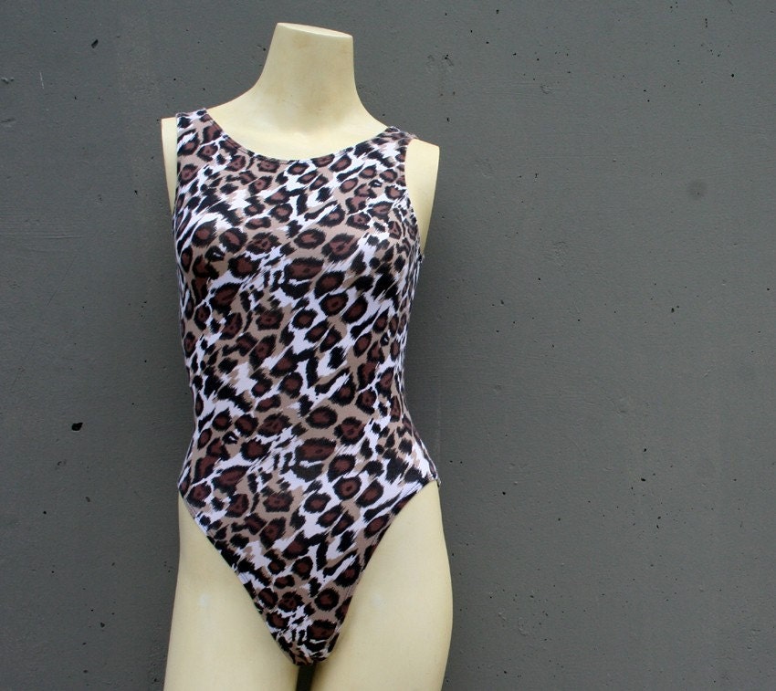 LEOPARD Print 80s Bodysuit Leotard xs-s by luckyvintageseattle