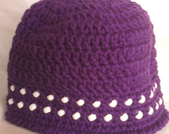 Girl's Beaded Crocheted Beanie Hat - Dark Orchid Purple